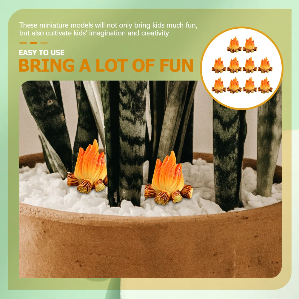 10 Pcs Fire Ornaments Campfire Model House Plants Micro Fake Indoor Fireplace Resin