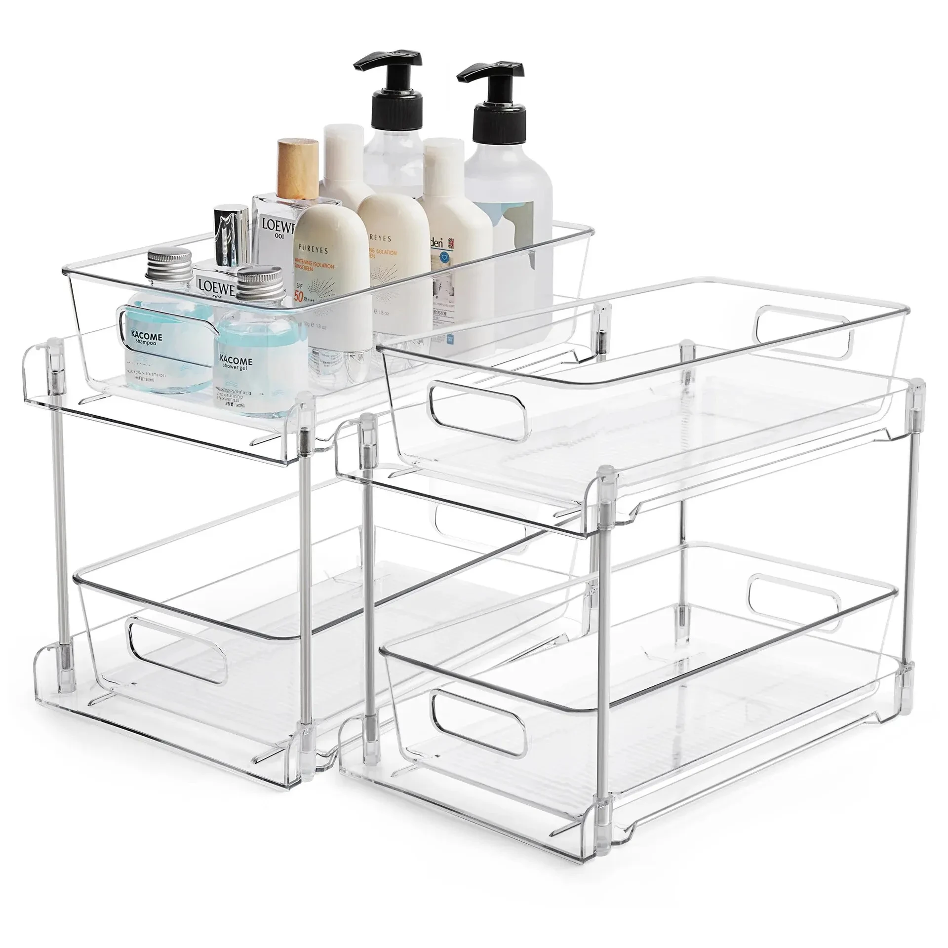 

Double-layer Transparent Pet Sink Rack Multi-functional Storage Desktop Organizer Cabinet Storage Container For Bathroom Kitchen