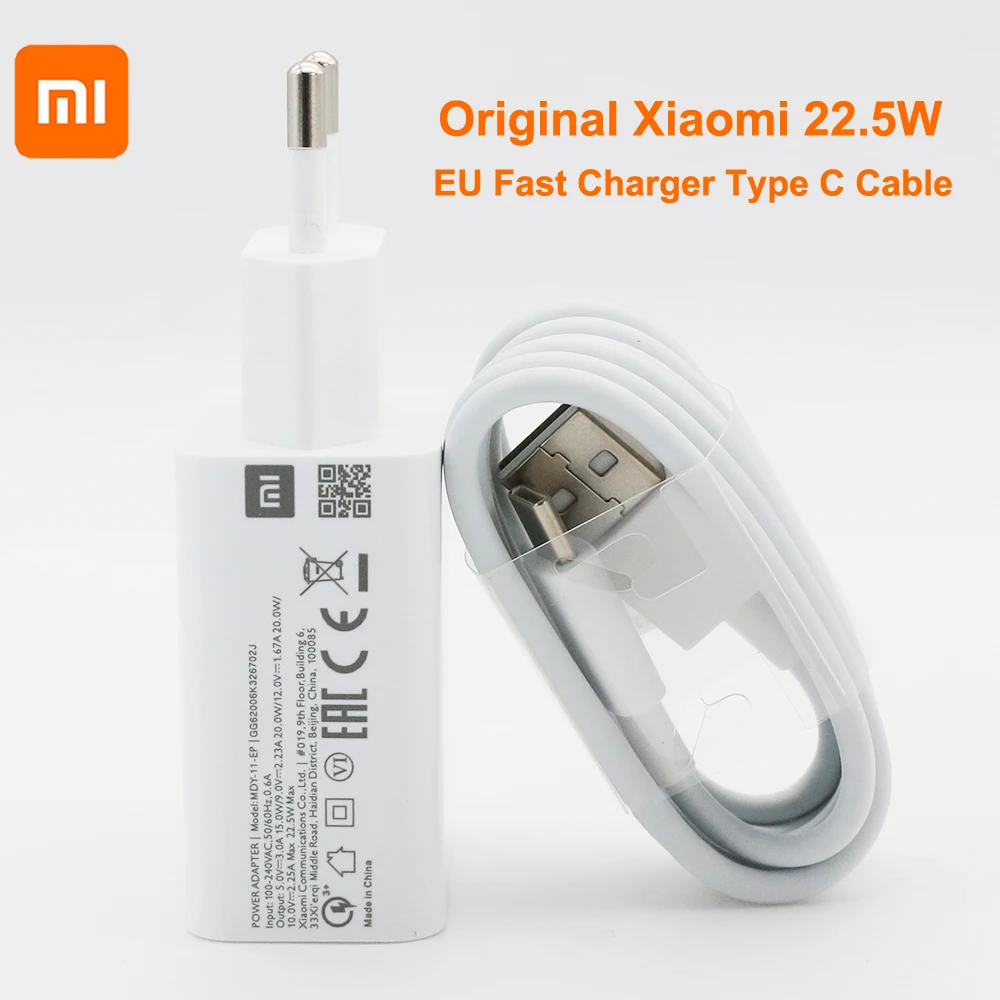 Original Xiaomi MDY-11-EP Fast Charger QC3.0 22.5W Quick Charge Adapter USB Type C Cable For Mi 9 8 CC9 E A3 Redmi Note 8 9 Pro