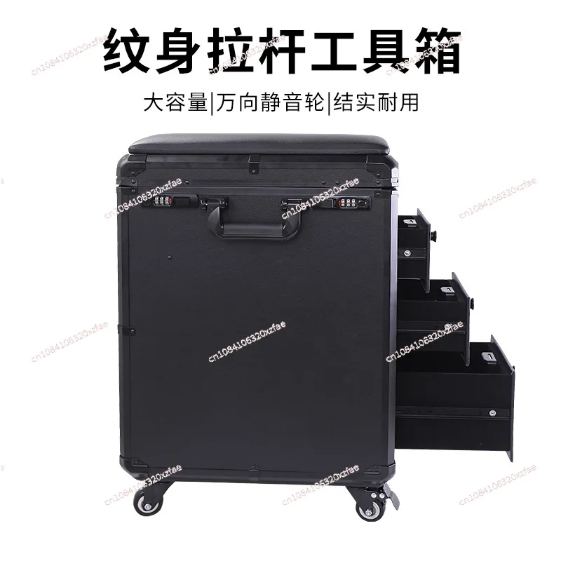 For High-Capacity Draw-Bar Box Dual Purpose Able Arm Bracket Portable Suitcase Tattoo Trolley Bag Artist Tools Storage