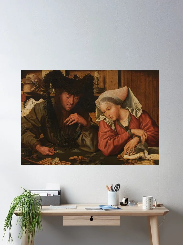 marinus van reymerswaele Money-Changer and his Wife, Art Print Canvas Poster, Living Room Decor, Home Wall Picture