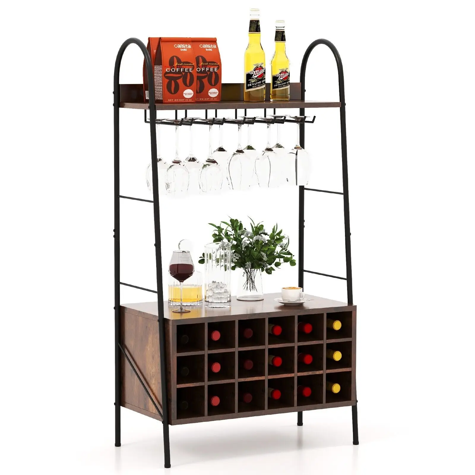 GOFLAME Industrial Detachable Wine Bar Storage Sideboard Freestanding Wine Bar Cabinet