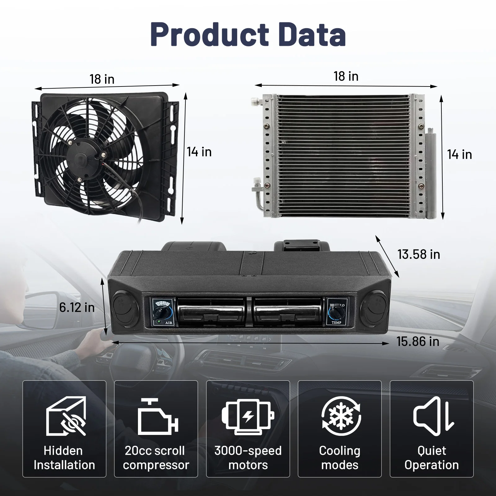 Treeligo Universal 12V Air Conditioner Underdash Electric Heat Cooling AC Unit Fit Car Automotive SUV Truck Camper Van Boat New