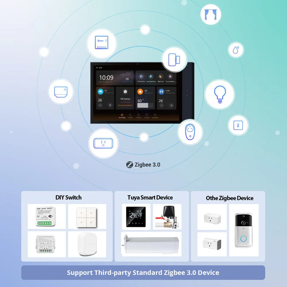 Nashone Tuya Screen Smart Home Control Panel Tuya Zigbee Gateway Build In Zigbee Control Panel 10.1Inch Home Assistant Display