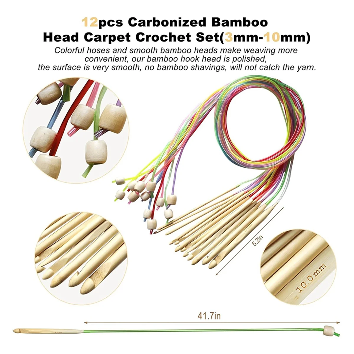 Новый набор тунисных крючков для вязания крючком с футляром: 24 шт. Тунисский набор бамбуковых крючков для вязания крючком с кабелем, афганские алюминиевые крючки для вязания крючком