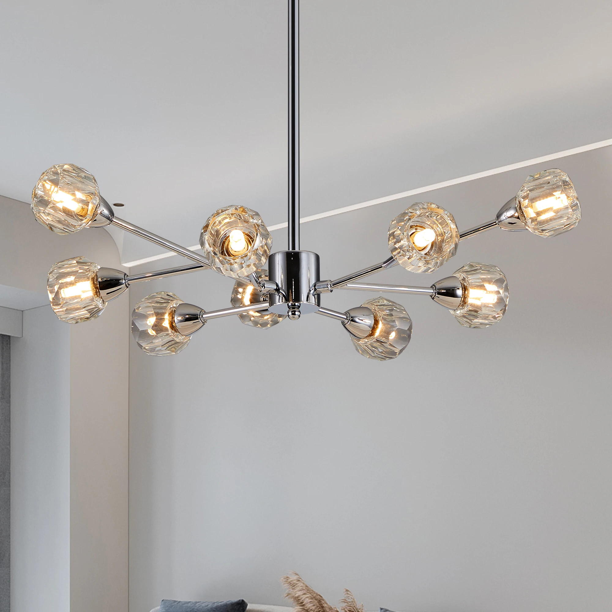 Modern 9-Light Crystal Chandelier Chrome Or Golden Finish for Living Room Bedroom Dining Room over Table Lighting