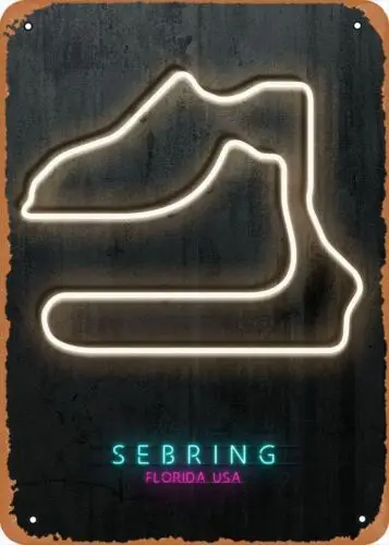 Sebring Raceway Metal Tin Sign Formula One Neon Art Maps Poster Decorative