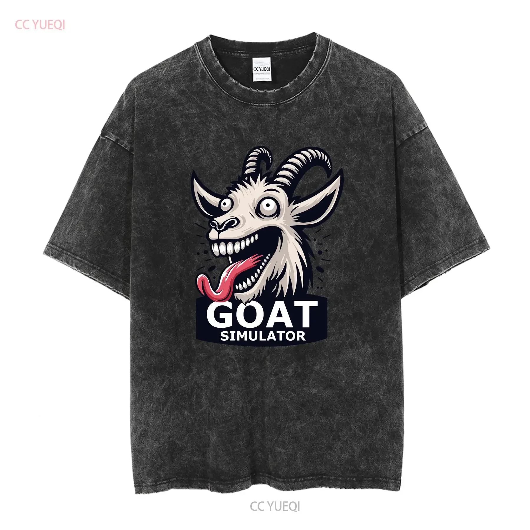تي شيرت محاكاة الماعز الصراخ بأكمام طويلة أو قصيرة عتيقة مغسولة قابلة للتنفس أوم جرافيك أنيق للارتداء اليومي
