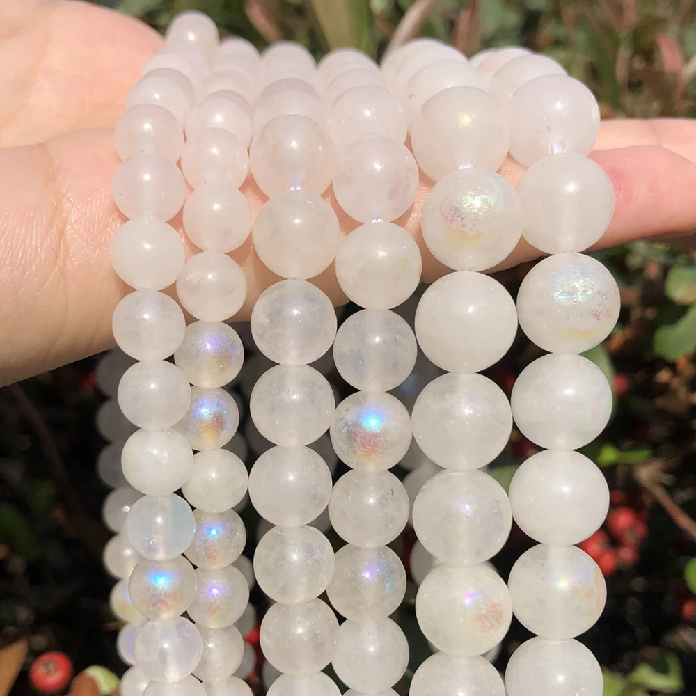 Natural Stone AB White Moonstone Quartz Crystal Loose Beads For Jewelry Making Diy Bracelet Necklace 15Inch 6 8 10 mm