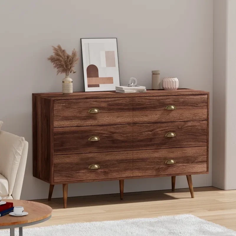 

# Luxury Modern Wooden MDF OEM Brown Women Lady Solid Wood Chest 6 Drawers Double Dresser Wood Luxury Modern Classic