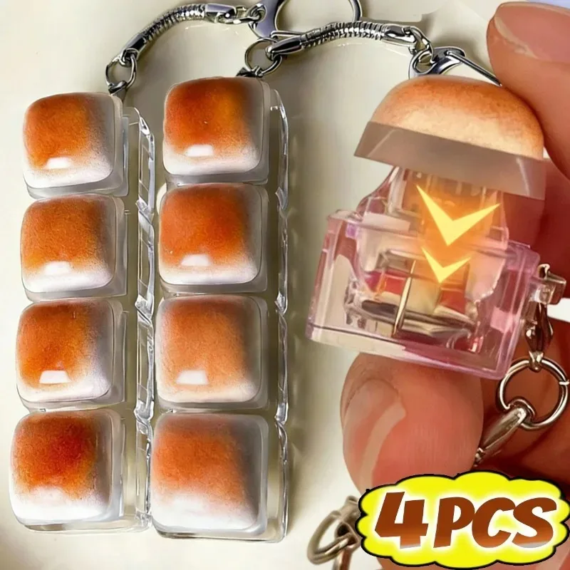 1/4Pcs Caramel Bread Fidget Keycap Hangings DIY Keyboard Button Keyring Adult Kids Funny Relief Stress Backpack Handbag Keychain