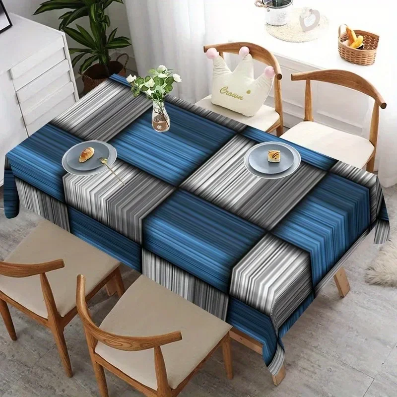 2D Printed Tablecloth 59X59 inches / 150X150 cm Blue-White-Grey Checkered Tablecloth - yzb
