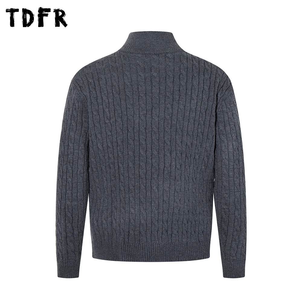Retro Stand Collar Half Zipper Sweater Mens Solid Color Autumn Winter Casual Knitted Long Sleeve Loose Pullover Man