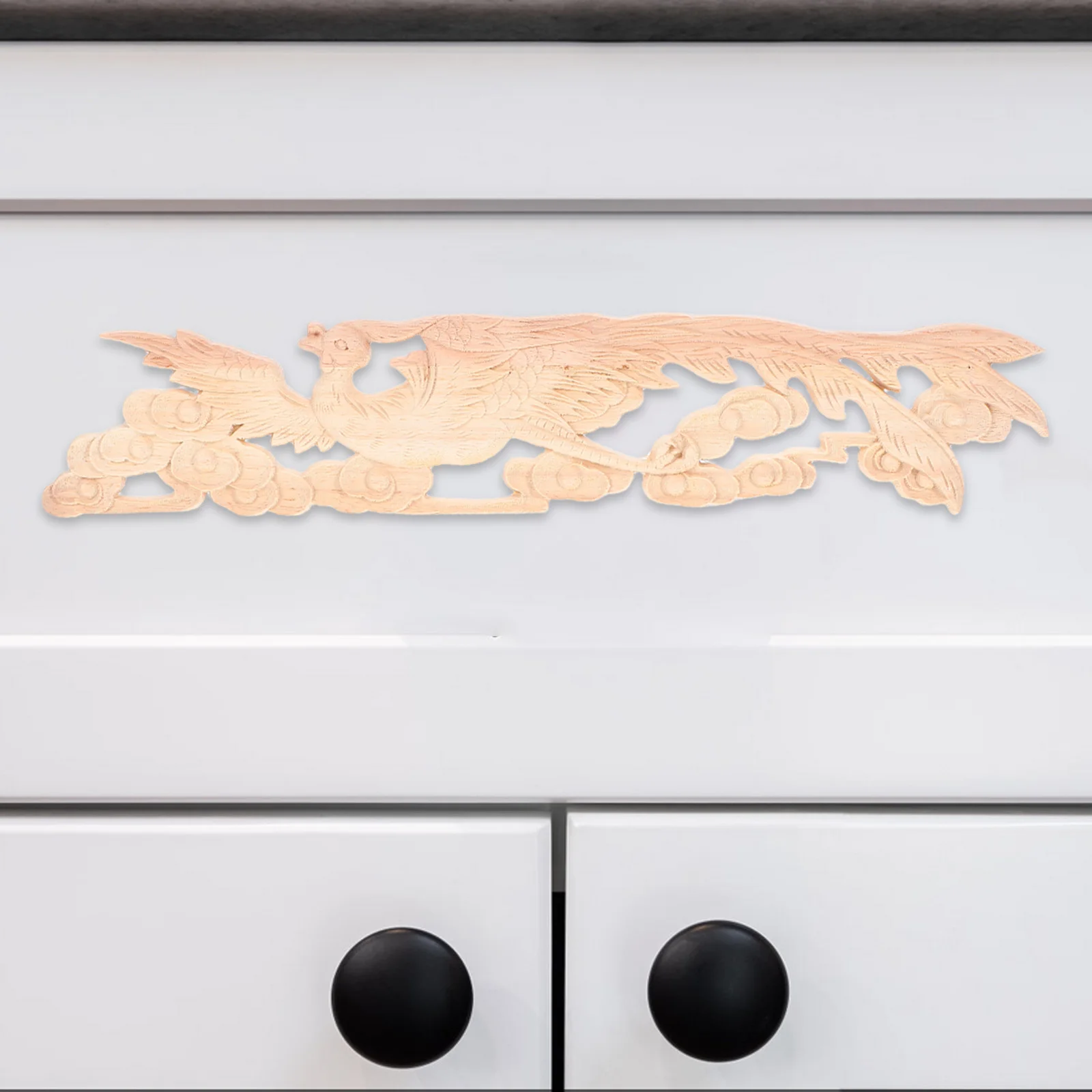

2 Pcs Phoenix Wood Carving Decoration Cabinet Carvings Accessories Closet Onlays