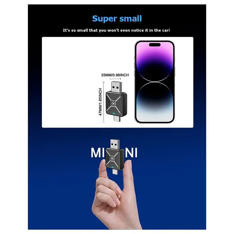 A31T Wireless CarPlay Adapter 2-in-1 Smart Converter for iOS Wired to Wireless CarPlay 4GB 16GB USB Type-C