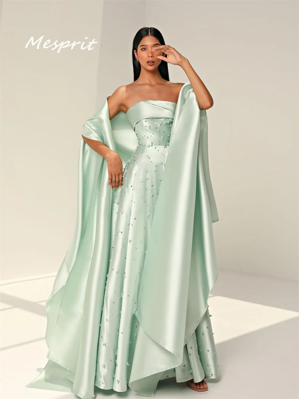 Customized Jiayigong Sparkle Exquisite    Retro Strapless A-line Floor Length Gown Beading Stole Skirts S Customized