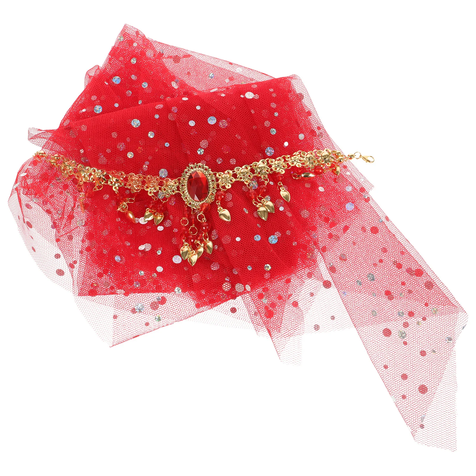 

1Set Belly Dancing Headpiece and Veil Ethnic Dance Accessory Lightweight Rhinestone Hair Hoop Stage Prop Tribal Veil