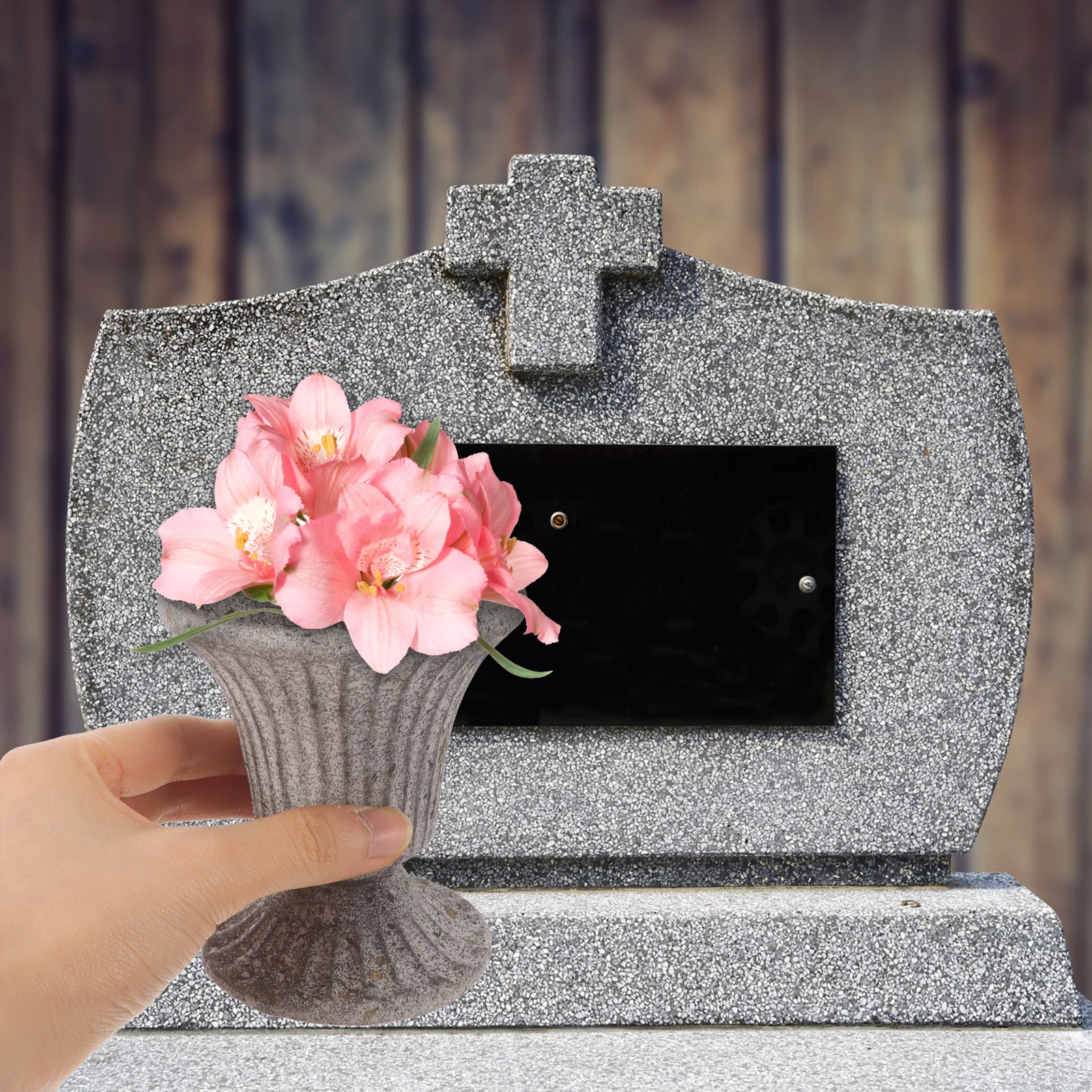

Memorial Flowers Vase Cemetery Commemorative Vintage Gray Graveyard Vase Iron Urn Planter Sturdy Practical Long Lasting Stable