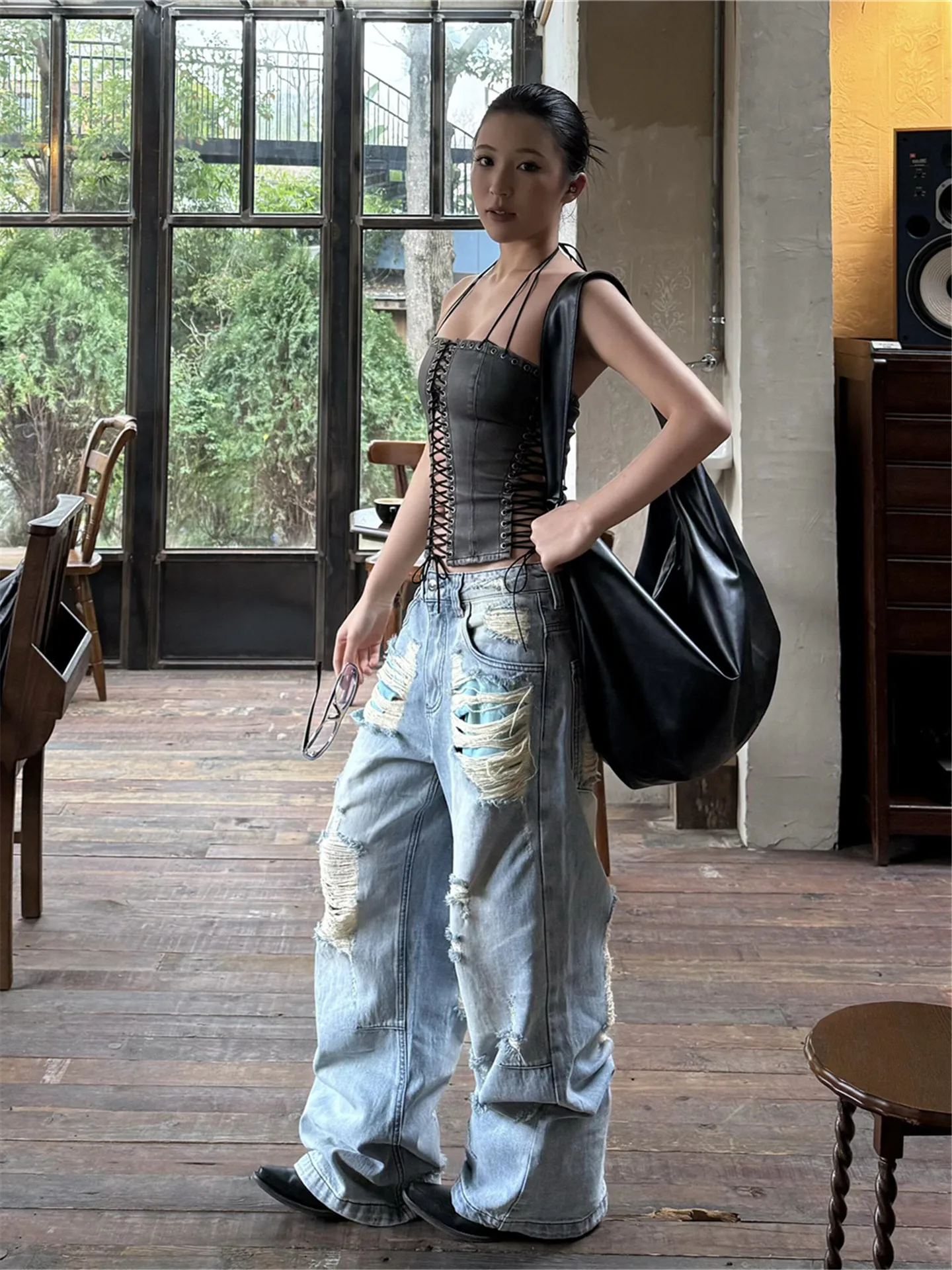 

American Vintage Heavy Duty Wide Leg Denim Jeans Women Summer Loose Slimming Millennium Spicy Girl Straight Leg Pants