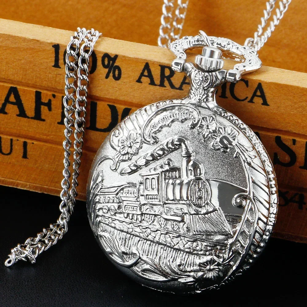 Vintage Quartz Pendant FOB Chain Watches Antique Train Design Pocket Watch with Chain Necklace