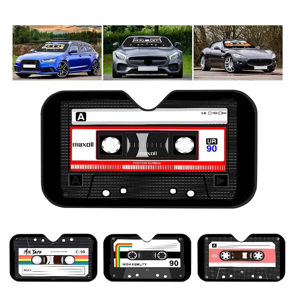 

Cassette Music Tape Retro Classic Novelty Car Front Windshield Sunshade 70x130cm Cartoon Foils Car Window Windscreen Cover