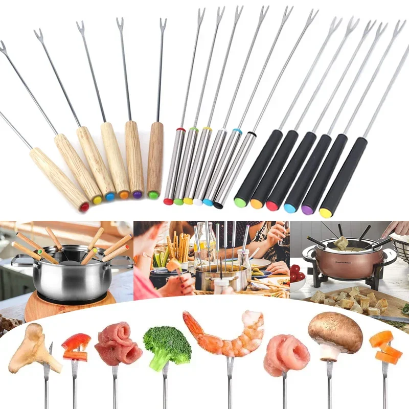 

6Pcs/Set 24cm Stainless Steel Hot Pot Forks Chocolate Forks Cheese Fruit Dessert Fork DIY Fondue Melting Skewer Kitchen Tools