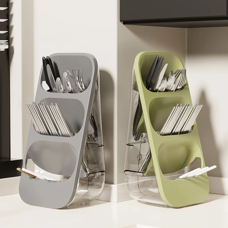 Mehrschichtiger Stäbchenhalter, staubdichte Hautpflegebox, multifunktionaler 3-lagiger Behälter für Löffel und Gabeln, Abtropfgestell, Desktop-Make-up-Organizer