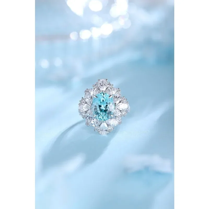 Ruihe Vintage 925 Silver 5.65 Carat Paraiba Lab Grown Gemstone Ladies Fashion Jewelry Women Rings