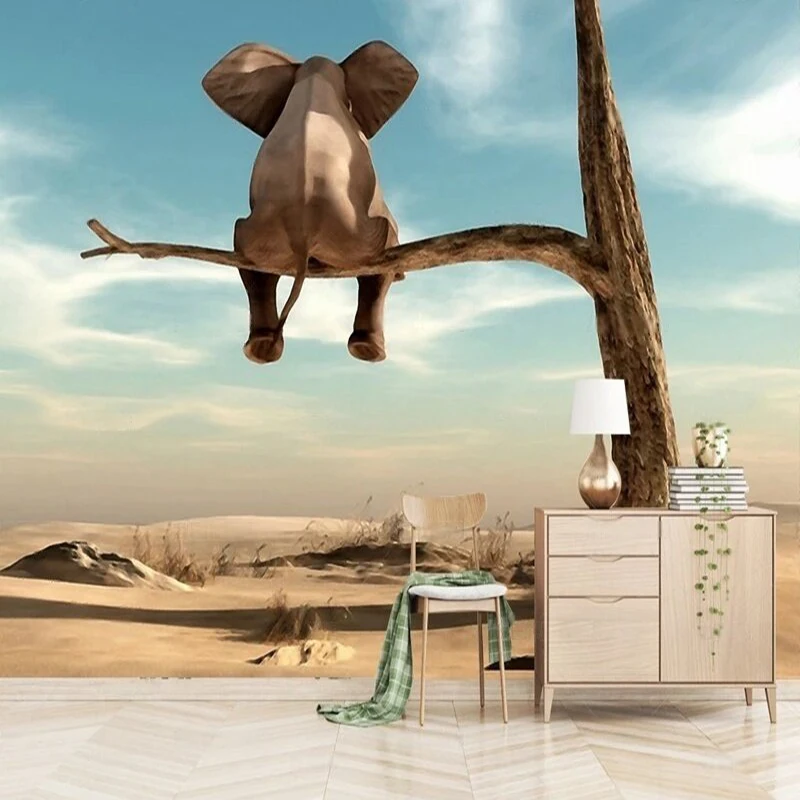 Original modern creative tree branch elephant mural decorative painting for TV home decoration background wall