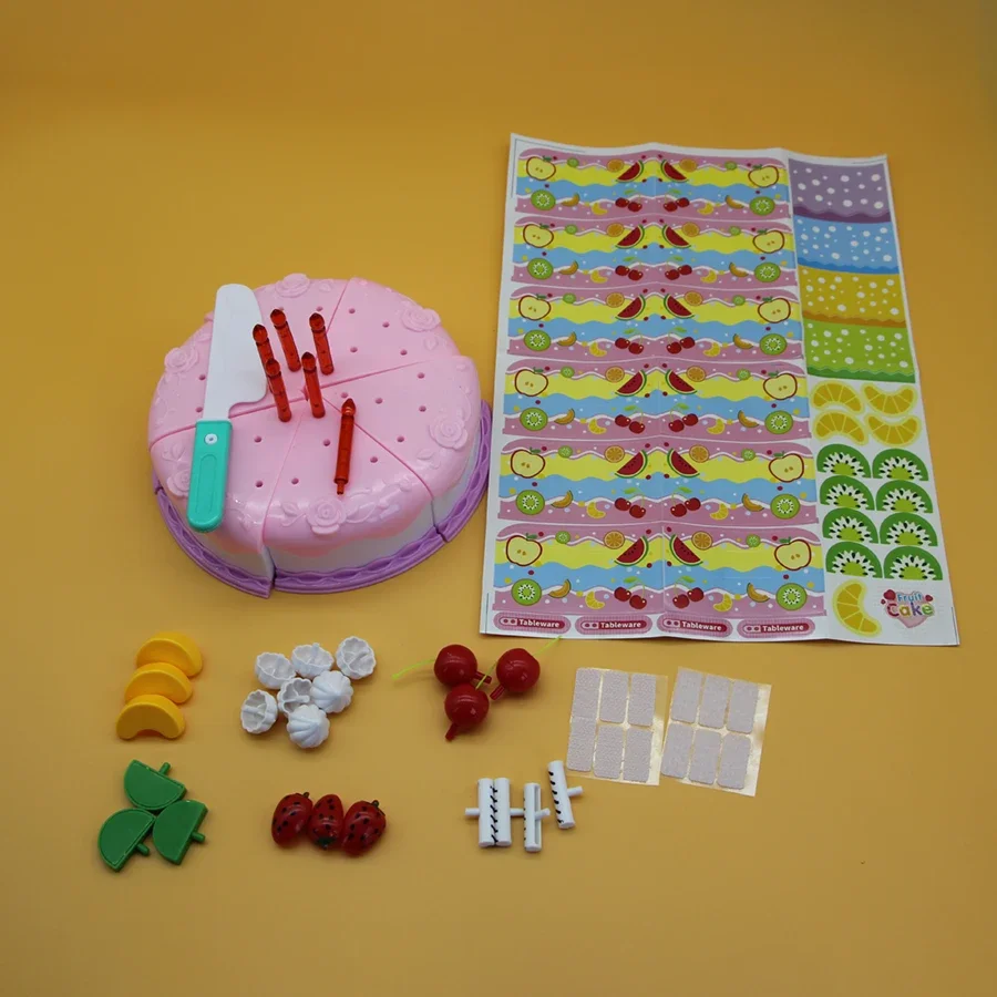 37 elementów Zestaw Kuchenny dla Dzieci Symulacja Tortu Urodzinowego DIY Zabawa w Udawanie Krojenie Owoców Żywność Zabawki dla Maluchów Prezent dla Dzieci