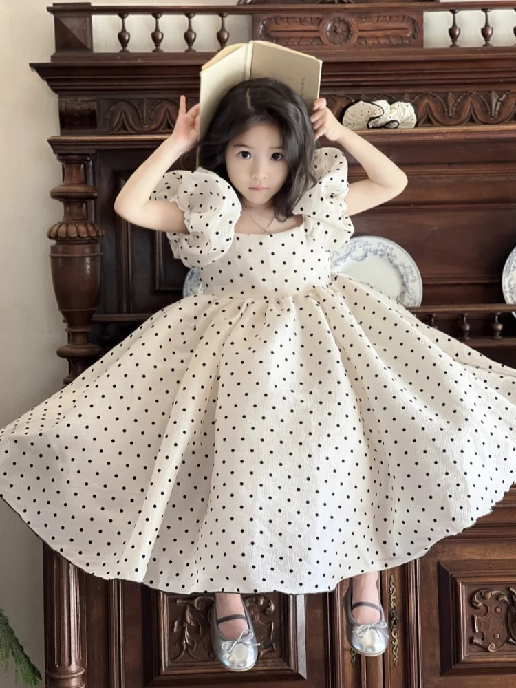 robe-de-princesse-a-pois-pour-enfants-robe-bouffante-elegante-en-coton-a-manches-bouffantes-robe-longue-d'ete-pour-filles-robe-d'anniversaire