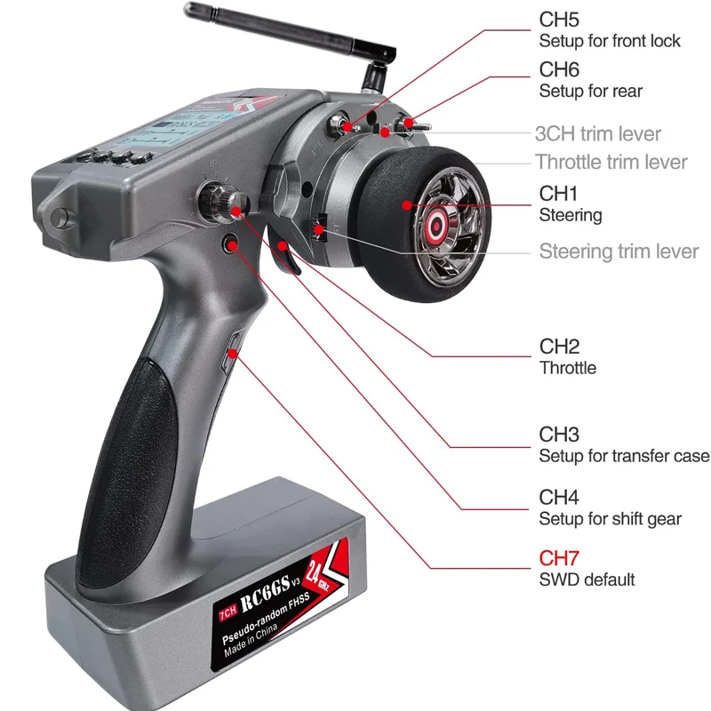 Radiolink RC6GS V3 7 Channels RC Radio Transmitter with R7FG & R6FG Gyro 2Pcs Receivers 2.4GHz 600m for Truck, Racing, RC Boat