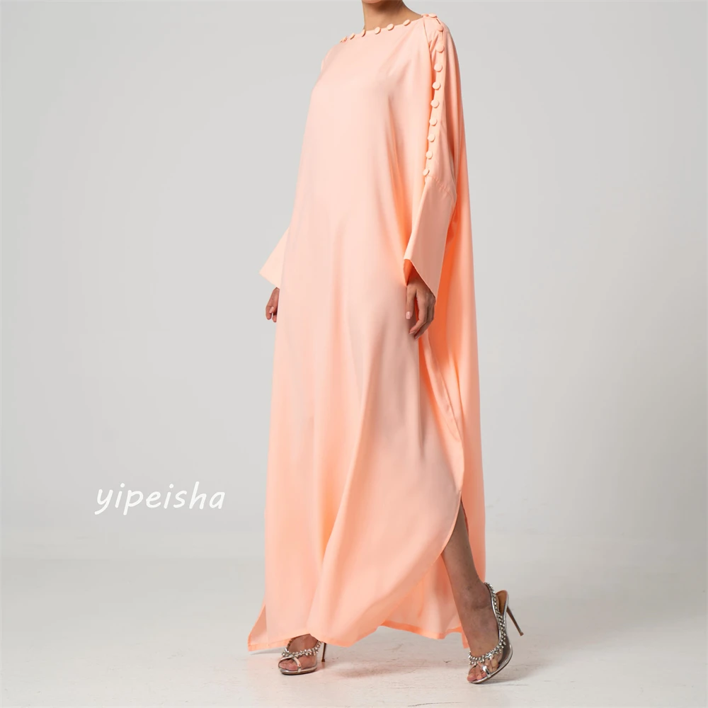 Jiayigong High Quality  Evening Jersey Button Draped Valentine's Day A-line Boat Neck Bespoke Occasion Gown Long Sleeve Dresses