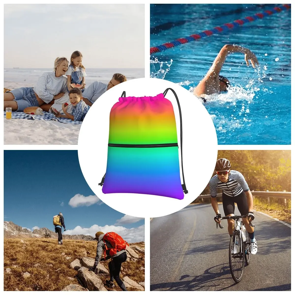 Neon Regenboog Ombre Draagbare Rugzakken Trekkoord Tas Mode Trekkoord Bundel Zak Sundries Tassen Voor Reizen Sport Man Vrouw