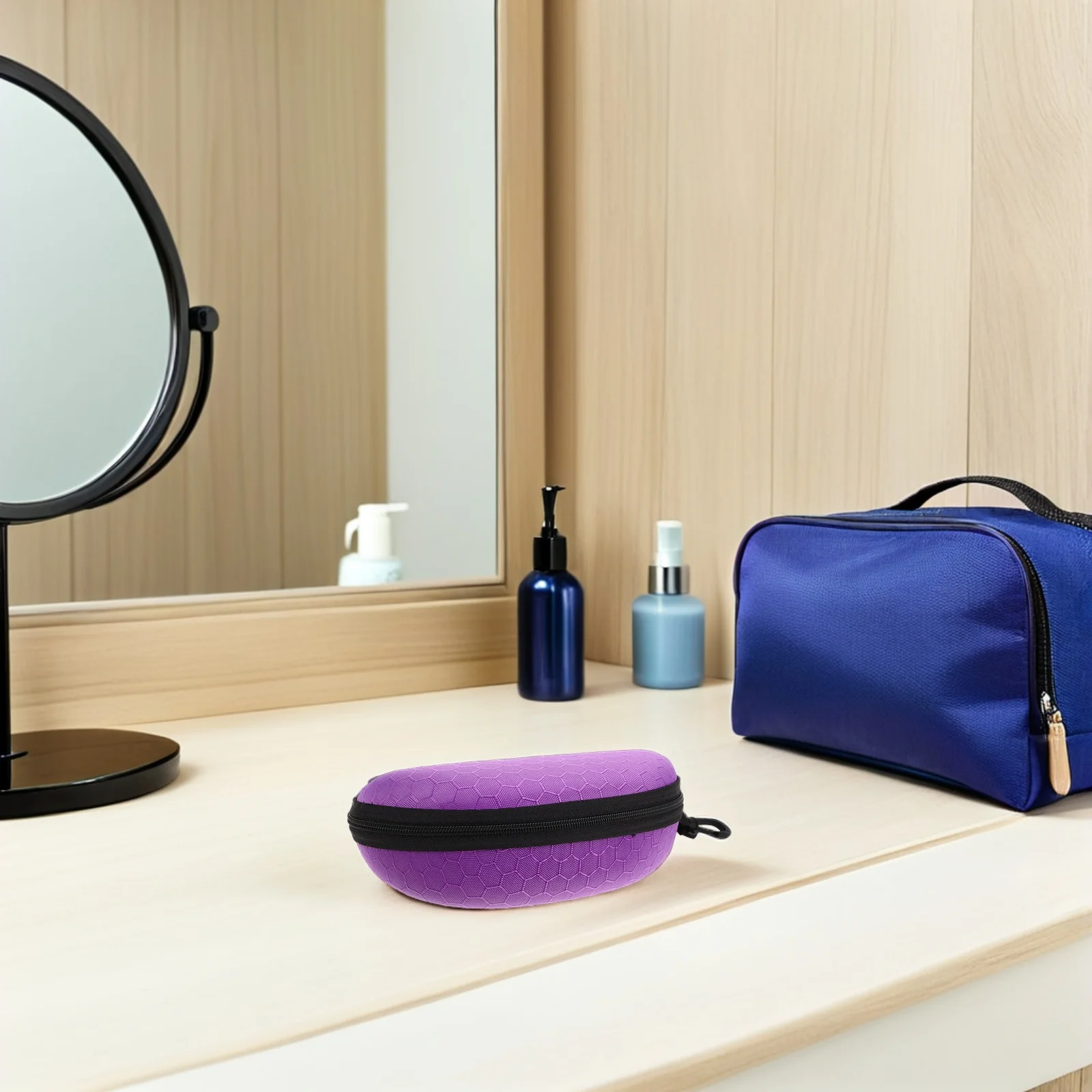 5 قطع من حقيبة تخزين النظارات الشمسية للسفر مقاومة للصدمات من مادة إيفا بسحاب منظم للنظارات مدمج لبطاقات مفاتيح النظارات المحمولة