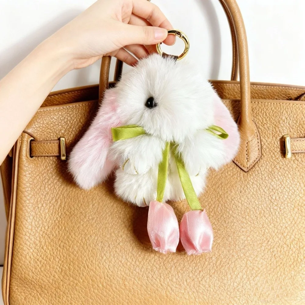 Cute Artificial Rabbit Fur Bunny Keychain Pompon Fluffy Pom Jewelry Trinket Rabbit Key Chain Gifts