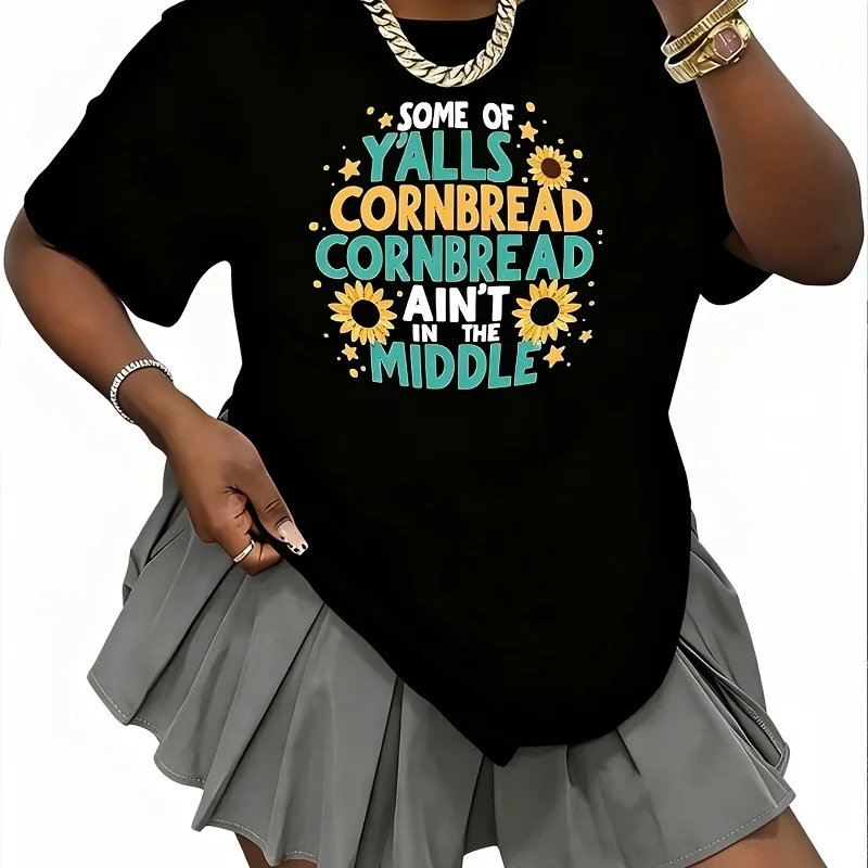 Some of Y'All's Cornbread Isn'T Done in the Middle Women's T-Shirt 100% Cotton Fun Print Short Sleeve Top Casual Round Neck Tee S-5Xl