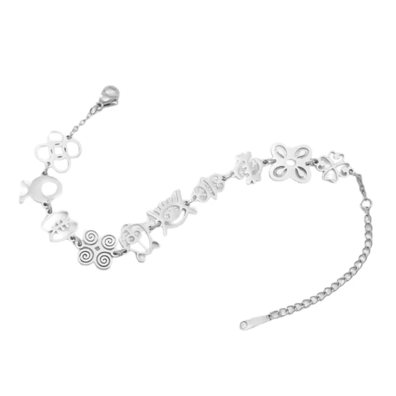  Vintage Inspired Charm Bracelet in Stainless Steel, Adjustable Symbol Detail Wristband for Everyday Outfits and Parties