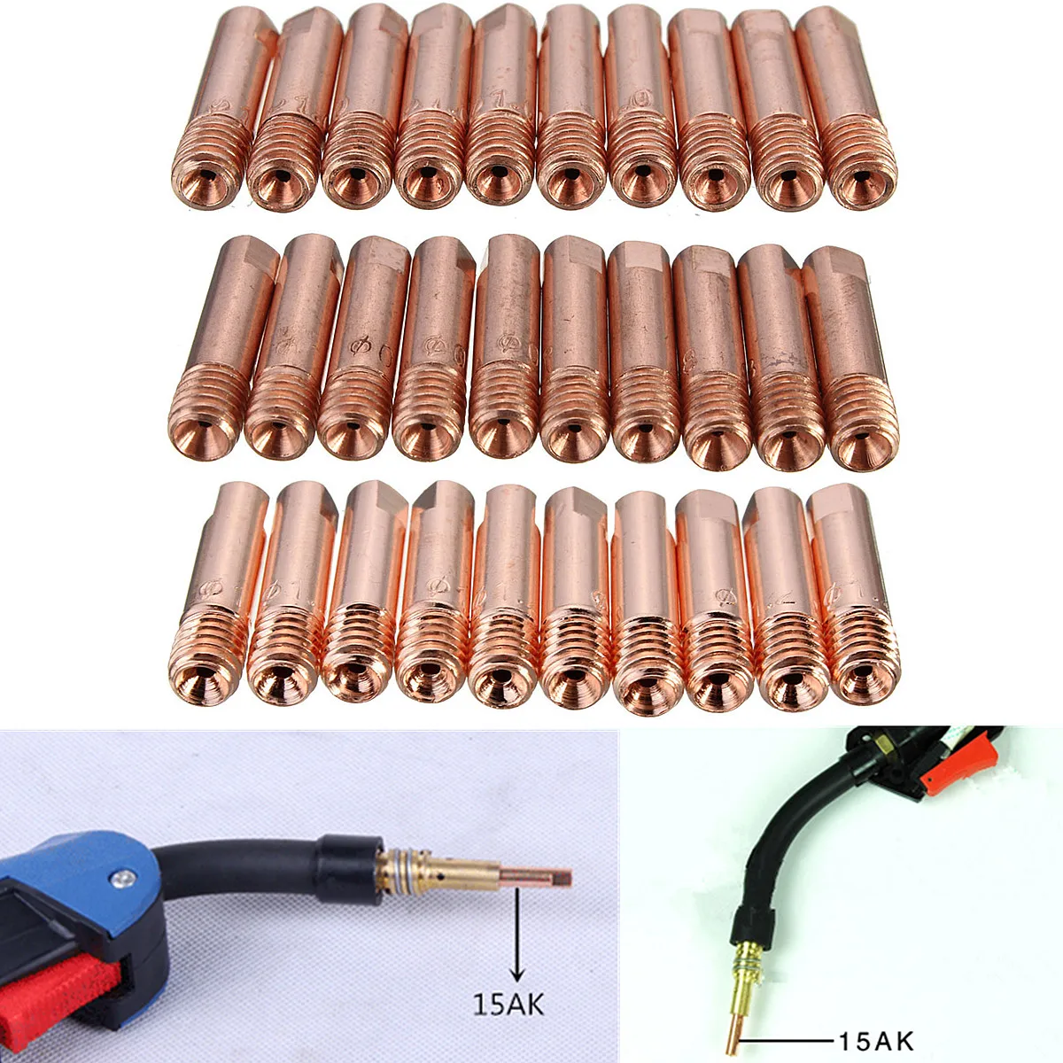 Tips Holder Set Nozzles Copper 25*6mm 10Pcs 0.8/1.0/1.2mm MB-15AK MIG/MAG Welding for torch Sale Practical Tips