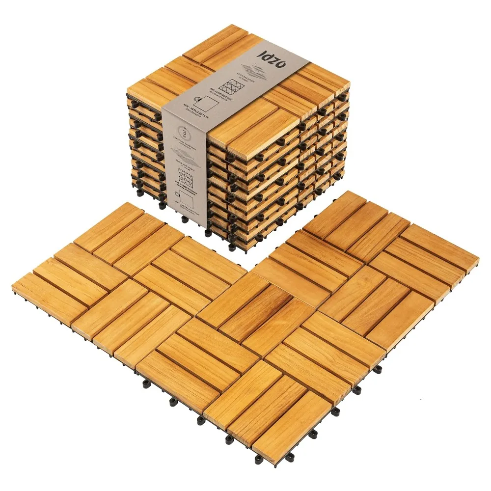 Set of 10 Premium Teak Deck Tiles, Distinctive Teak Wood Flooring with Innate Oil That Can Withstand Water & Weather Elements