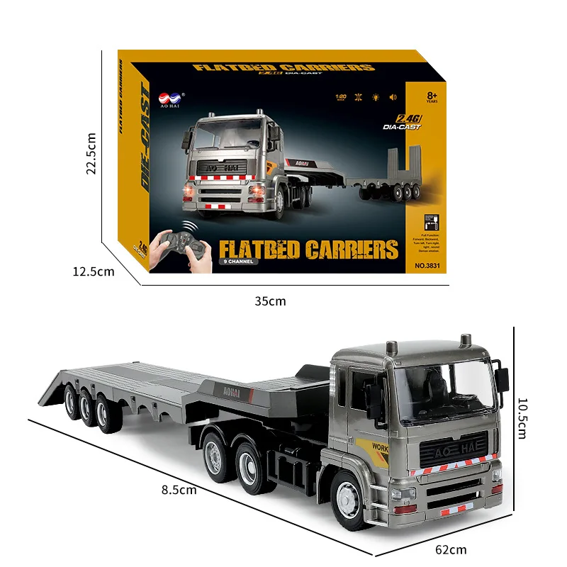 Ciężarówka z przyczepą, symulacja ze stopu, zdalnie sterowana 2.4G, skala 1:18, zabawka RC dla dzieci i entuzjastów modelarstwa.