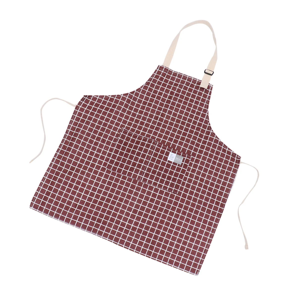

Coffee Brown Apron Adult Kitchen Cooking Server Gardening Pockets Adjustable Neck Straps Cotton Linen Suitable