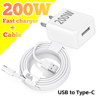 200W USB TypeC Fast Charging Cable Quick Charger Power Adapter High-speed Data Transfer Type C Charger for IPhone Samsung Huawei