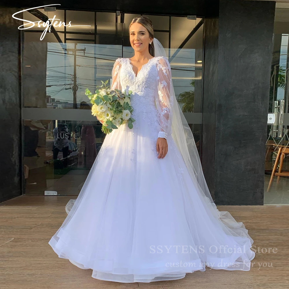 

SSYTENS Elegant Long Sleeves Wedding Dress Plus Size Robe De Mariee 2026 Appliques Bridal Gowns Customized Vestido De Novias