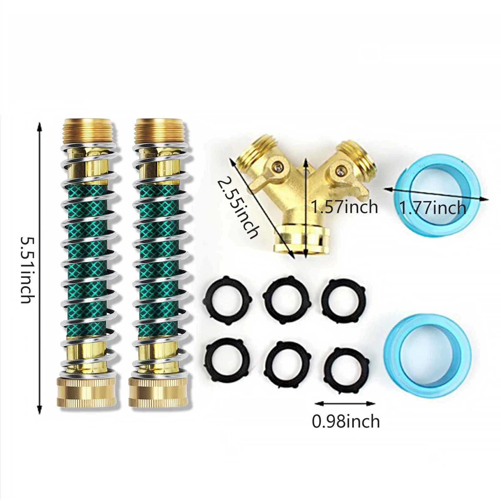 2 Way Garden Hose Splitters 3/4'' Y Way Connector Faucet with 2 Individual On-Off Switch 2 Extension Spring Hose 6 Washers