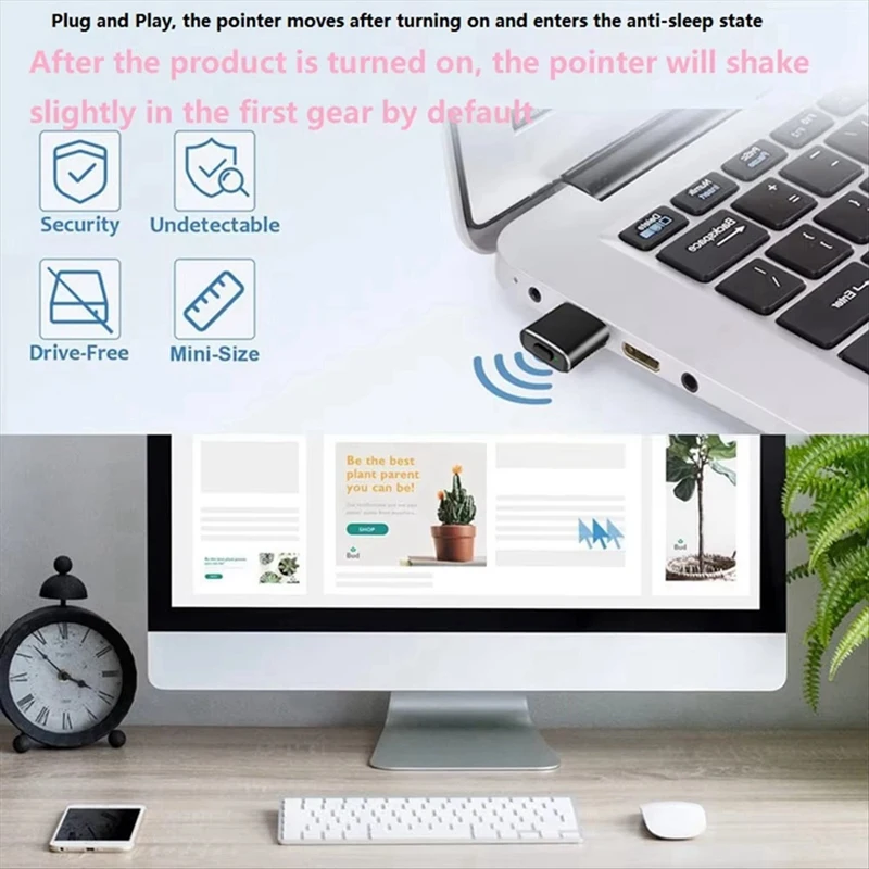 Type C Mouse Jiggler Undetectable Mouse Mover USB C Mouse Shaker Simulated Mouse Movement for Keep Computer Awake Black-AD33