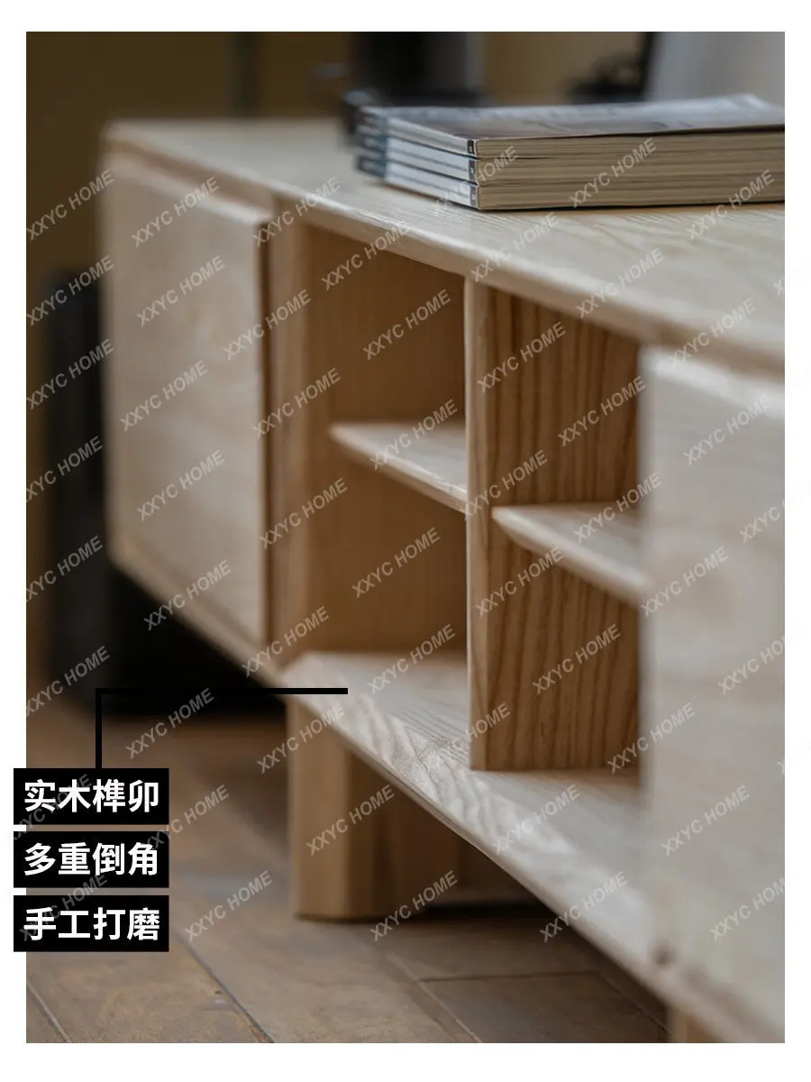 TV cabinet, all solid wood retro living room audio and video cabinet, locker, modern simple wabi-sabi