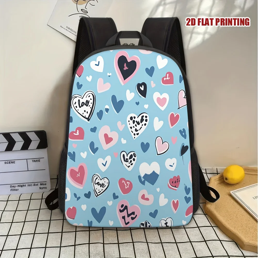 

1 piece 2D flat nylon sports backpack - large capacity backpack with zipper closure, artistic vitality heart print