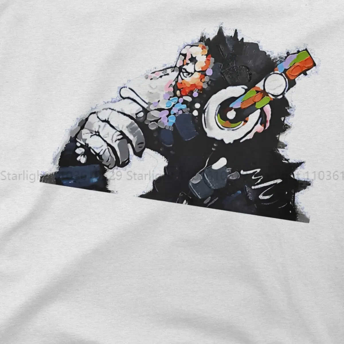 Funky Monkey DJ Headphones TShirt For Men Banksy Art Clothing Novelty T Shirt Soft image 5