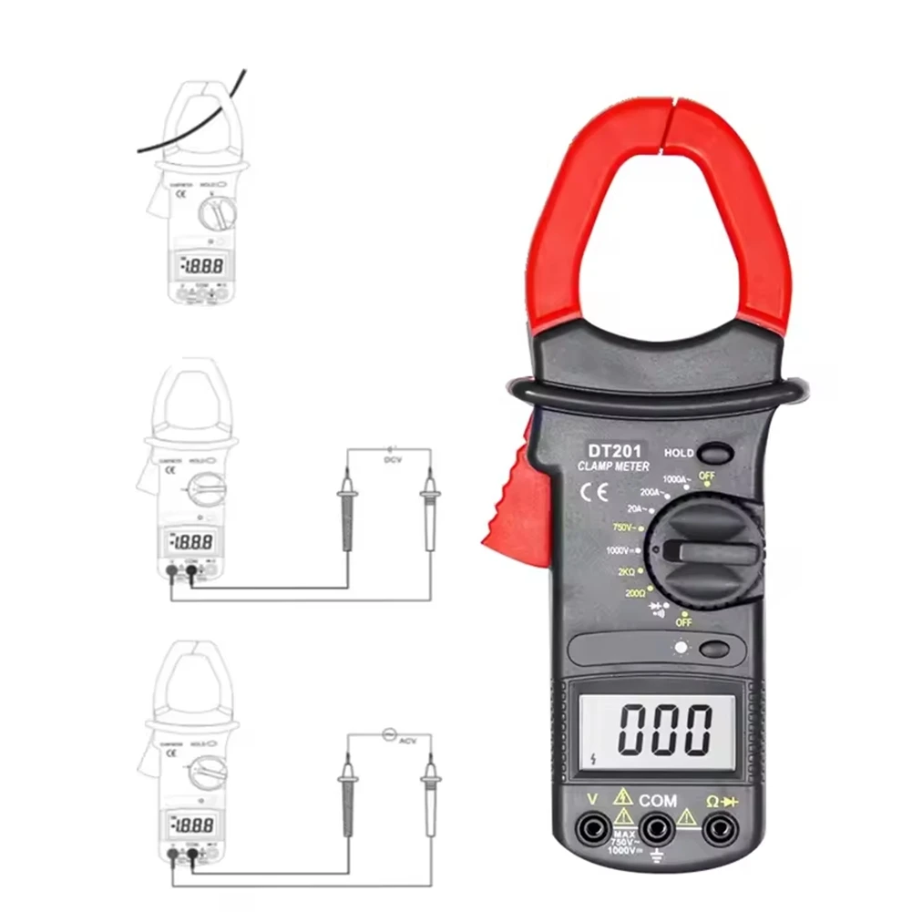 

ABFI DT201 Clamp Meter Digital Multimeter 1000A AC Current AC/DC Voltage Tester 1999 Counts Hz Capacitance NCV Ohm Diode Tes